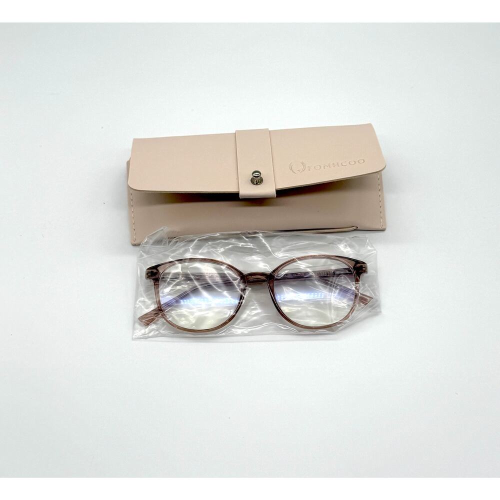 FONHCOO Blue Light Blocking Glasses Pink Transparent Round Frame New Case